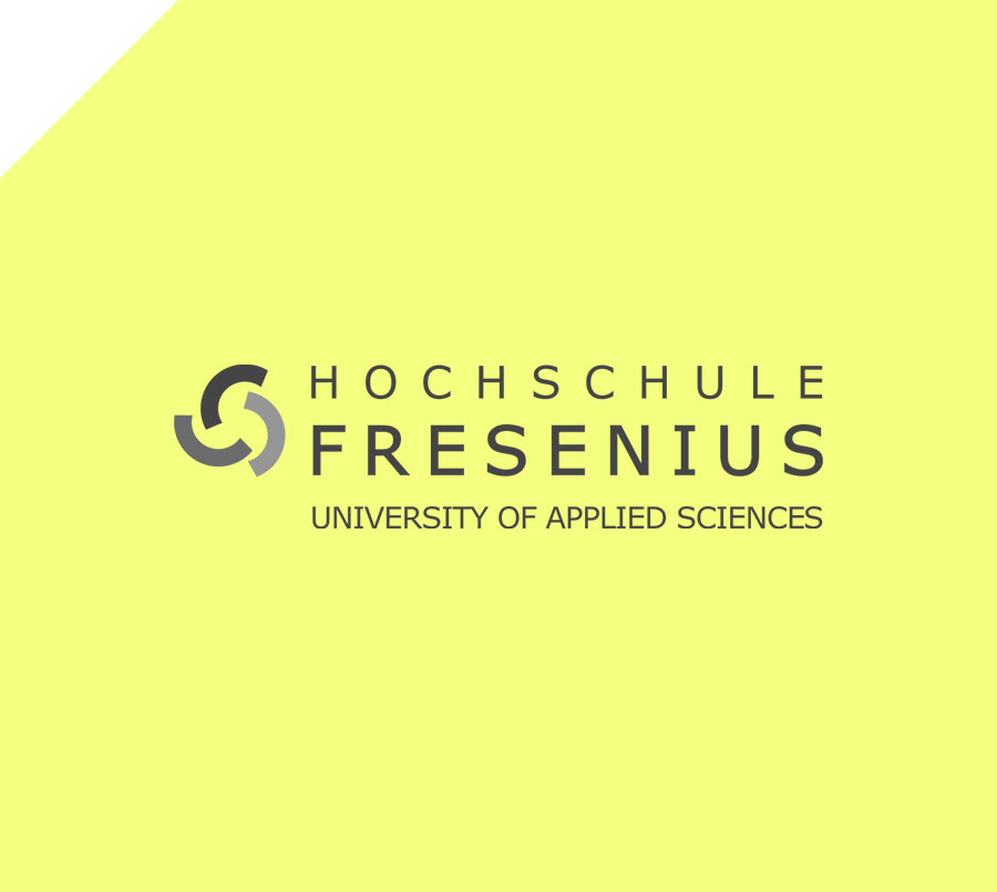 Logo Hochschule Fresenius auf gelbem Hintergrund